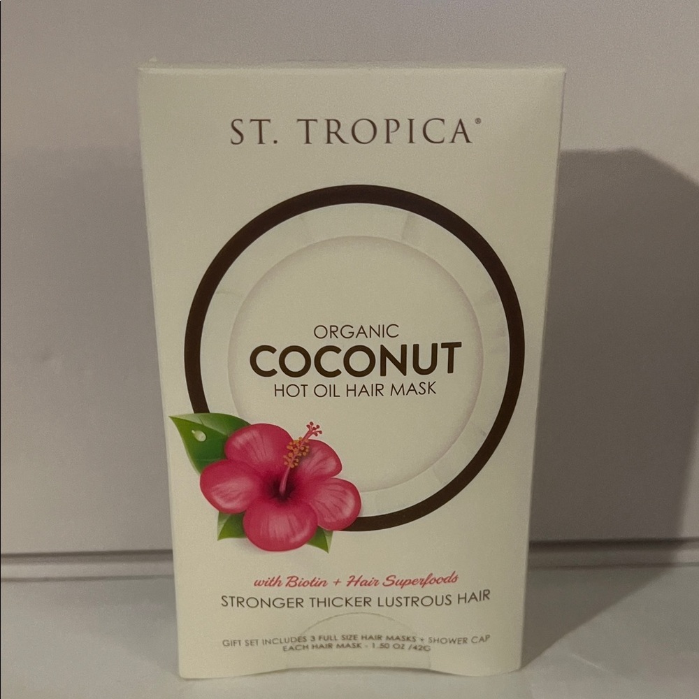 St. Tropica Organic Coconut Hot Oil Hair Mask Set of 3 plus Treatment Shower Cap